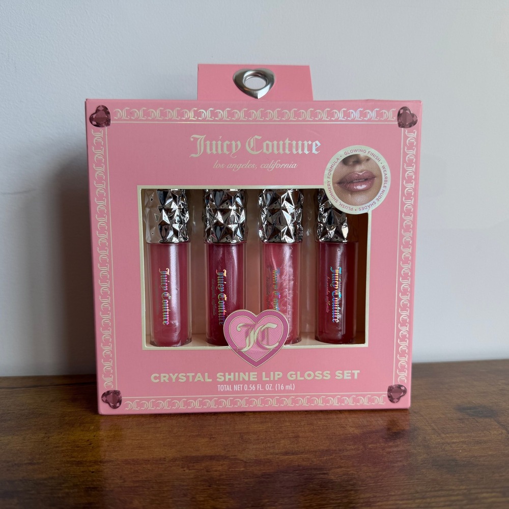 New Juicy Couture 4 Pck Crystal Shine Lip Gloss Set Shimmer Makeup Cosmetic